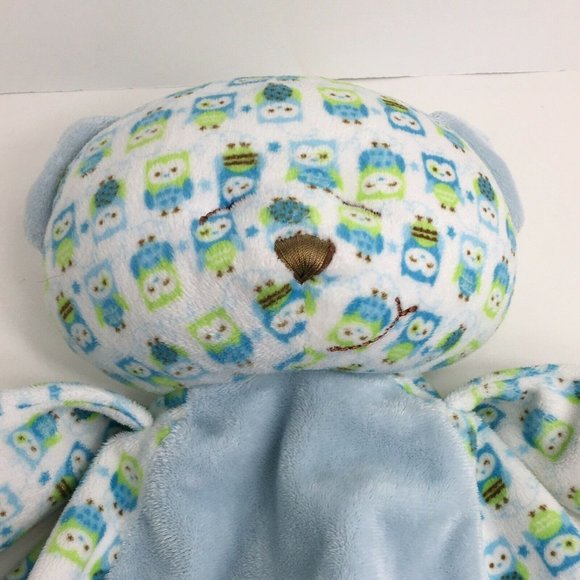 Baby Ganz Sleepy Time Bear Lovey Security Blanket Owl Green Blue Brown White - Picture 4 of 12